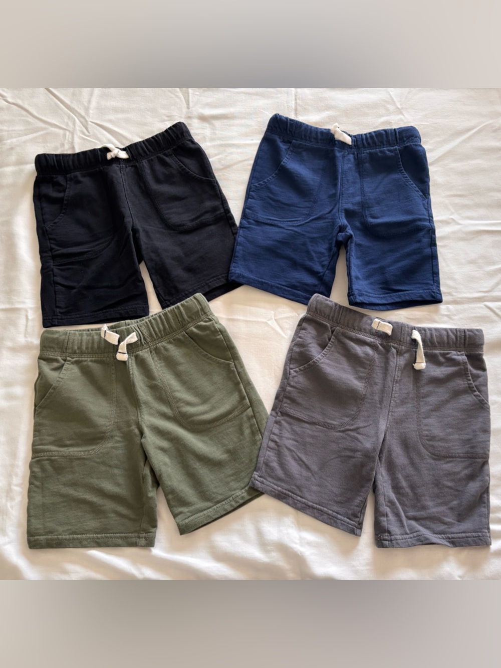 Carters Bundle of 4 Kids Drawstring Cotton Shorts Navy, Black, Olive, Gray